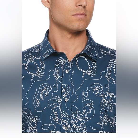 Southern Proper Mens Blue and White Short Sleeve Crab Button Down Size Large - Picture 9 of 10